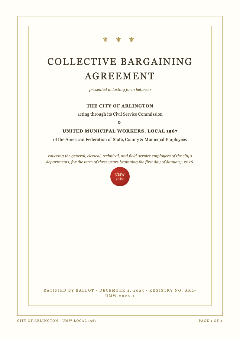 Certificate award collective bargaining agreement